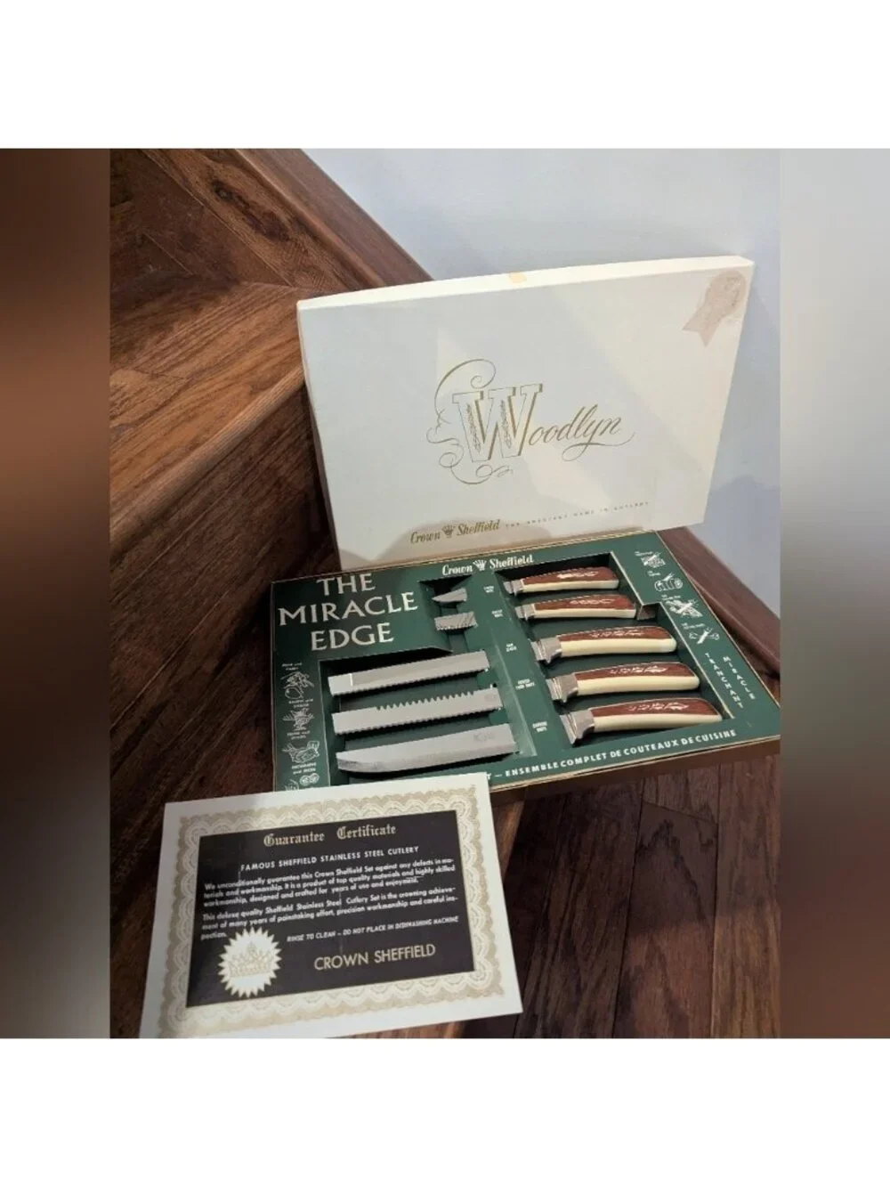 Vintage Crown Sheffield Woodlyn Miracle Edge Knife Set NIB